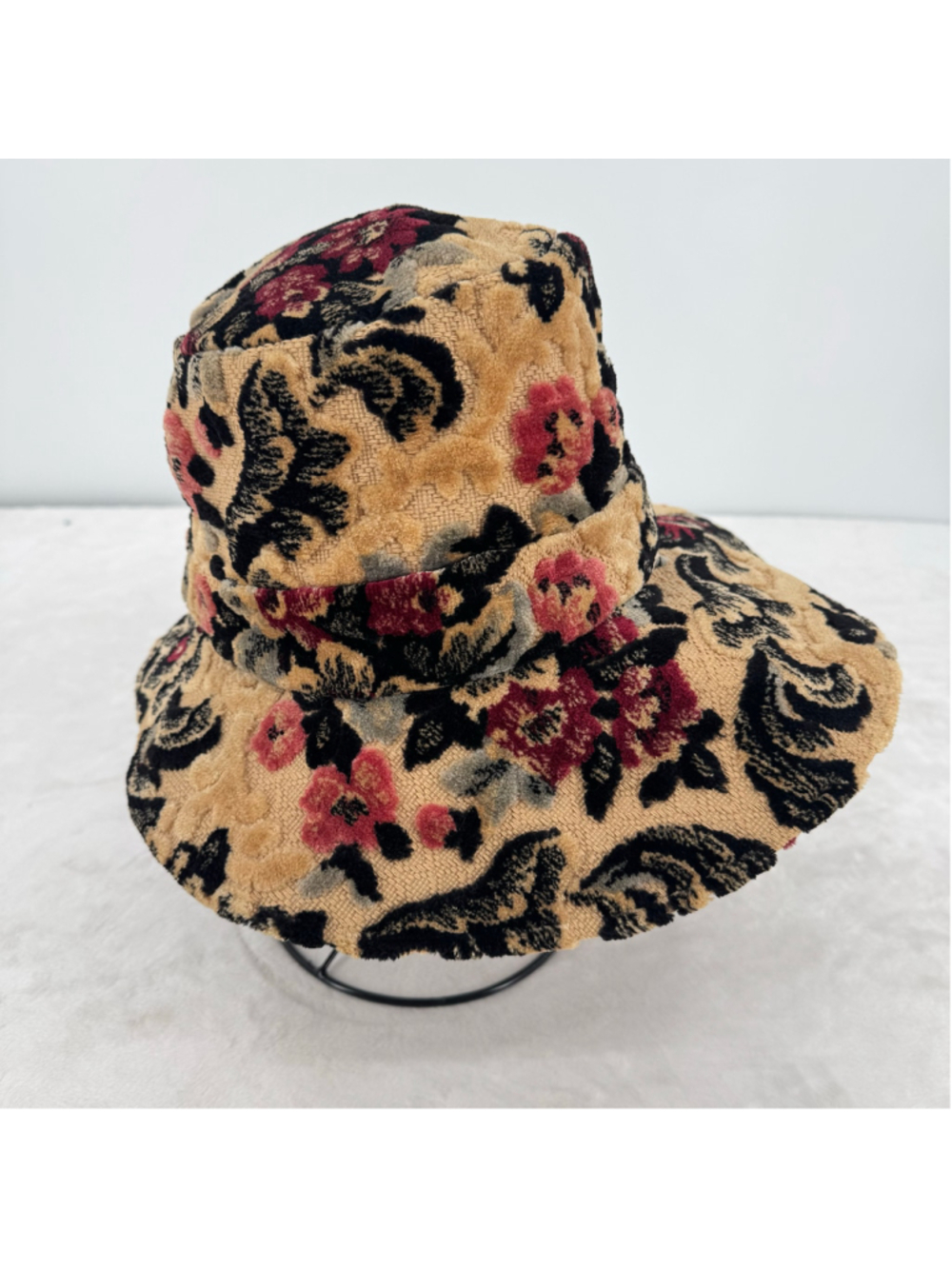 Vtg 60s 70s Chenille Floral Bucket Hat Union Made Midcentury Mod Retro Cloche